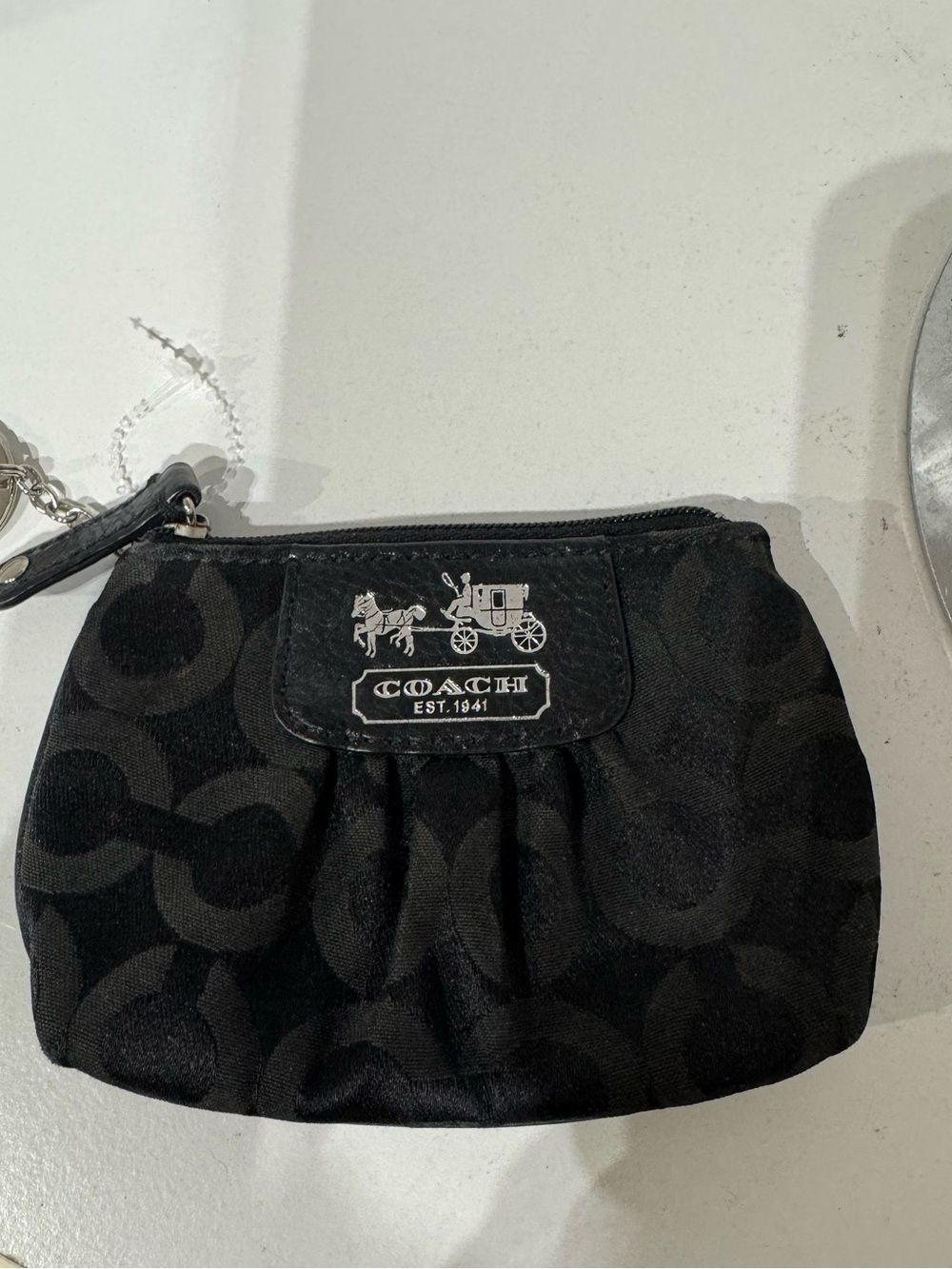 Coach Black Signature Coin Pouch with Key Ring